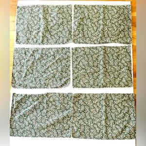 Homemade Reversible Clothe Place-mate Set Of 6 Green Stripe/Leaf Pattern